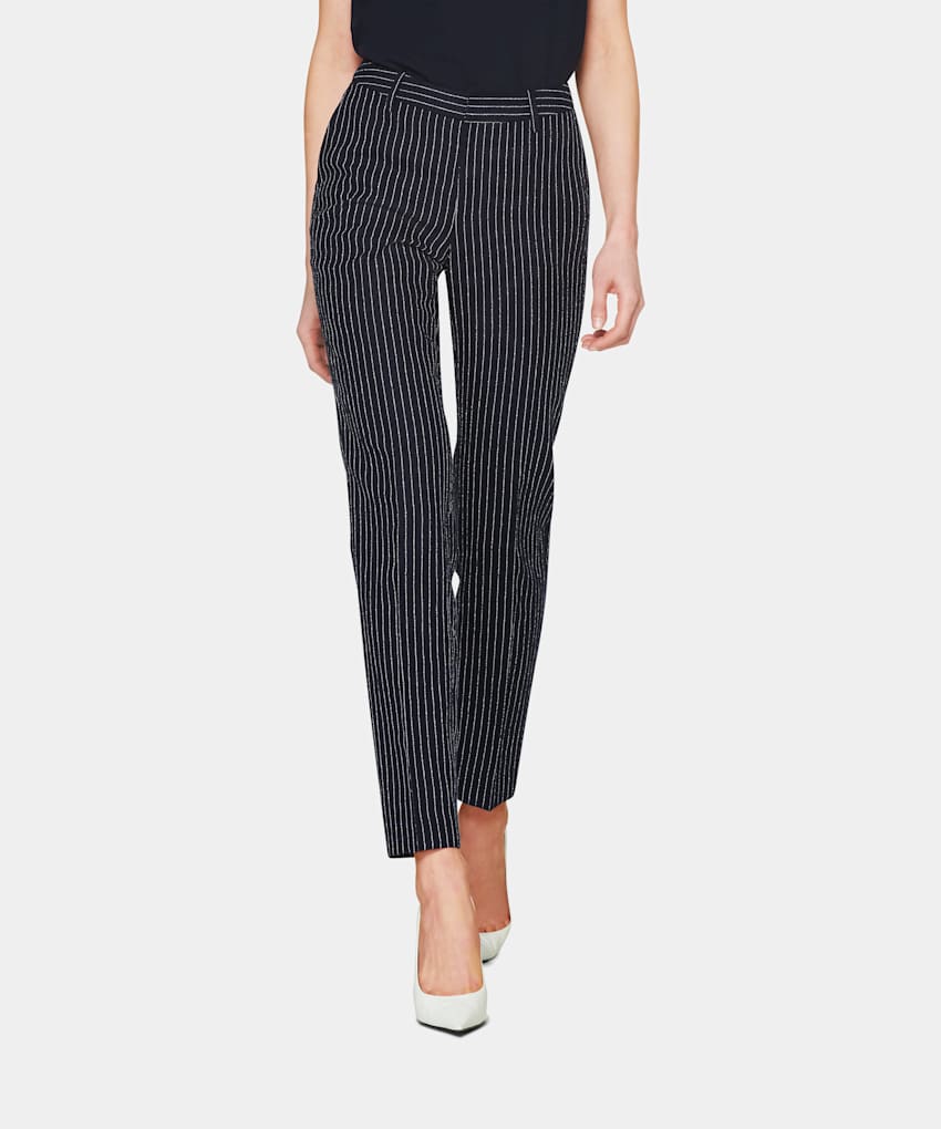 navy striped trousers