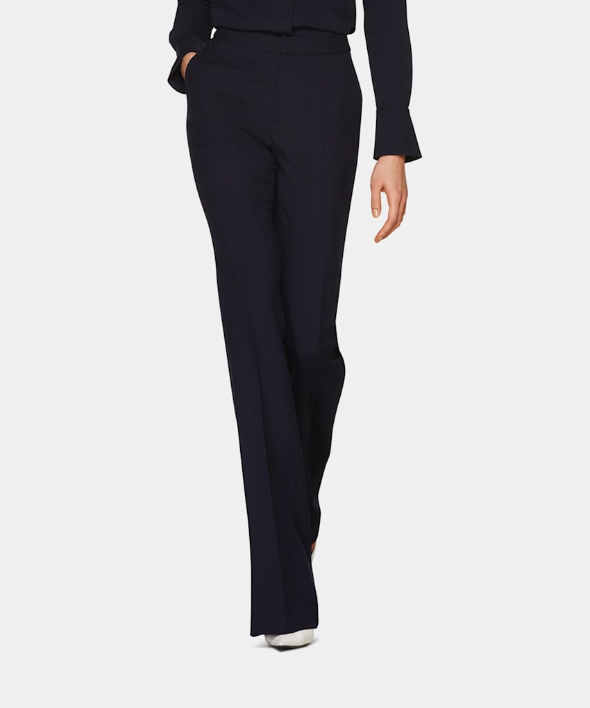 navy flared trousers
