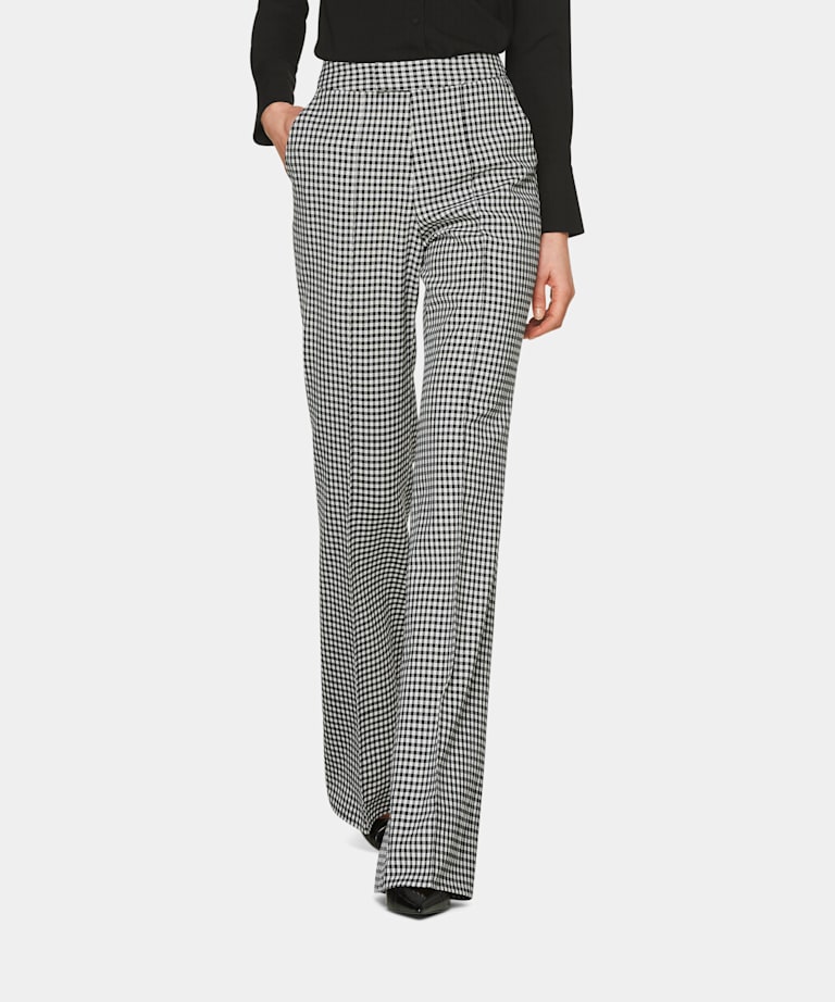 black and white check trousers womens