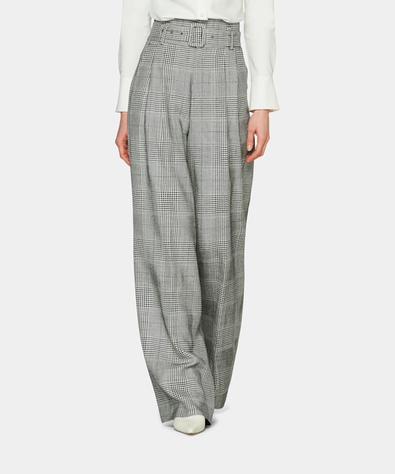 Pantaloni Lane Blu A Quadri Lana Seta Lino Suitsupply Online Store