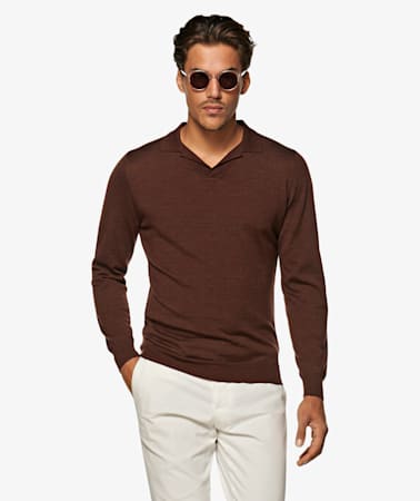 Brown Long Sleeve Camp Polo