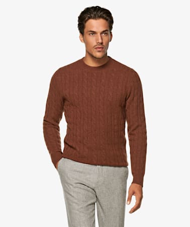 Brown Cable Crewneck