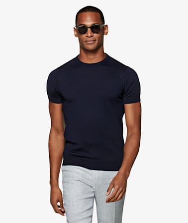 Navy Knitted T-Shirt