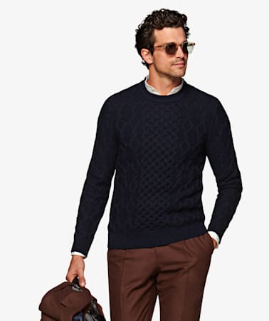 Navy Cable Crewneck