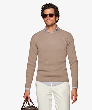 Taupe Ribbed Crewneck