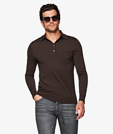 Dark Brown Long Sleeve Polo