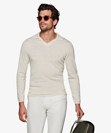Jort Off White Long Sleeve Camp Polo