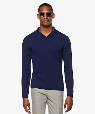 Jort Blue Long Sleeve Camp Polo