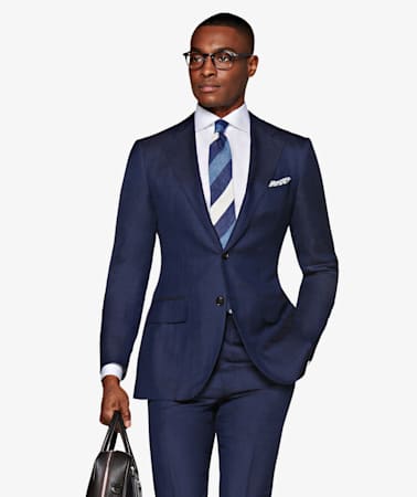 La Spalla Navy Herringbone Suit