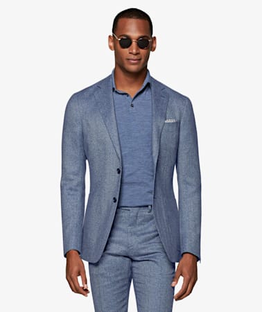 Light Blue Herringbone Havana Suit