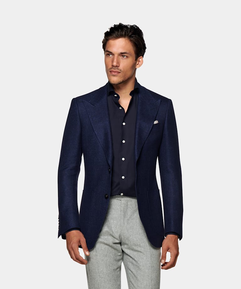 Blue Havana Jacket | Silk Linen Single Breasted | Suitsupply Online Store
