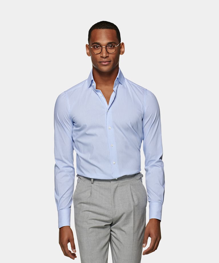 Mid Blue Stripe Slim Fit Shirt | Egyptian Cotton | Suitsupply Online Store