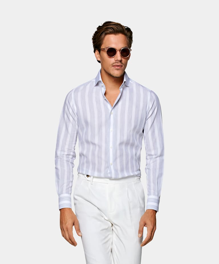 Grey Stripe Extra Slim Fit Shirt | Cotton Lyocell | Suitsupply Online Store