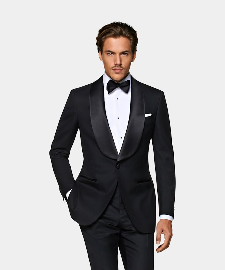 navy tux with black shoes
