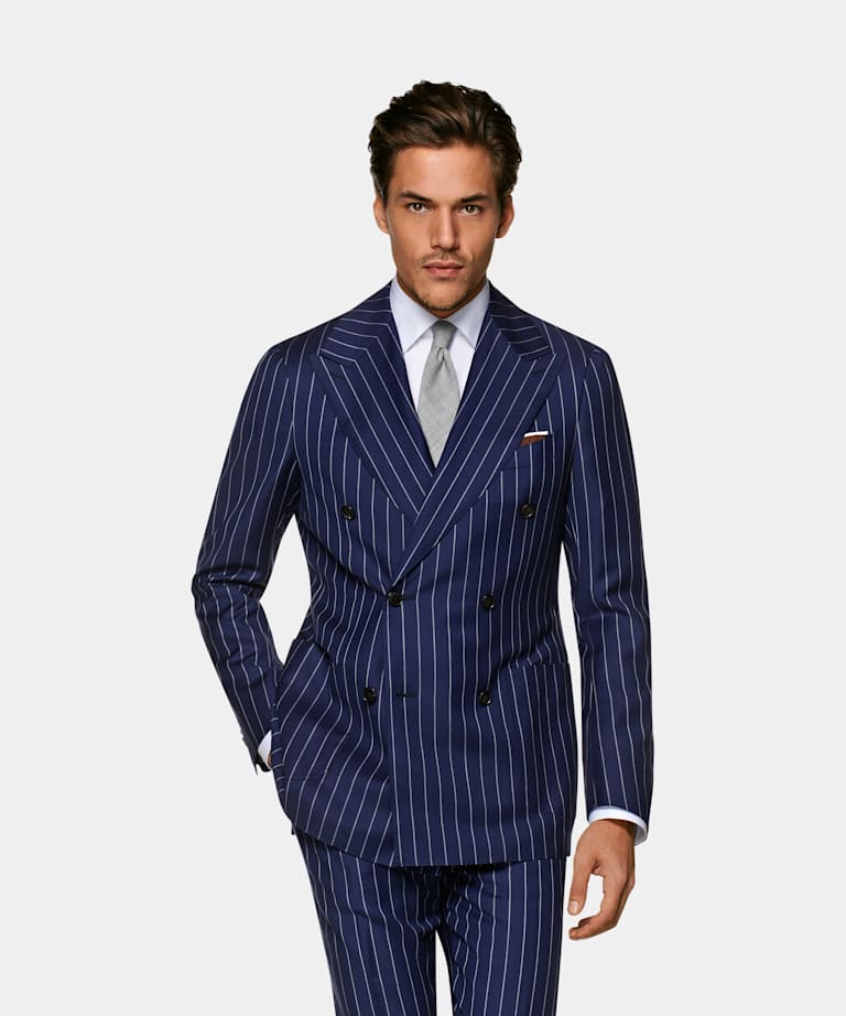 Dark Grey Stripe Jort Suit | Pure Wool S150's Double Breasted ...