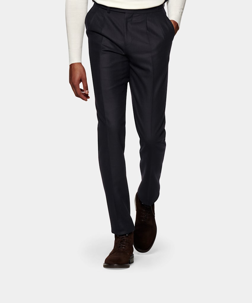 Navy Pleated Braddon Trousers | Circular Wool Flannel | Suitsupply ...