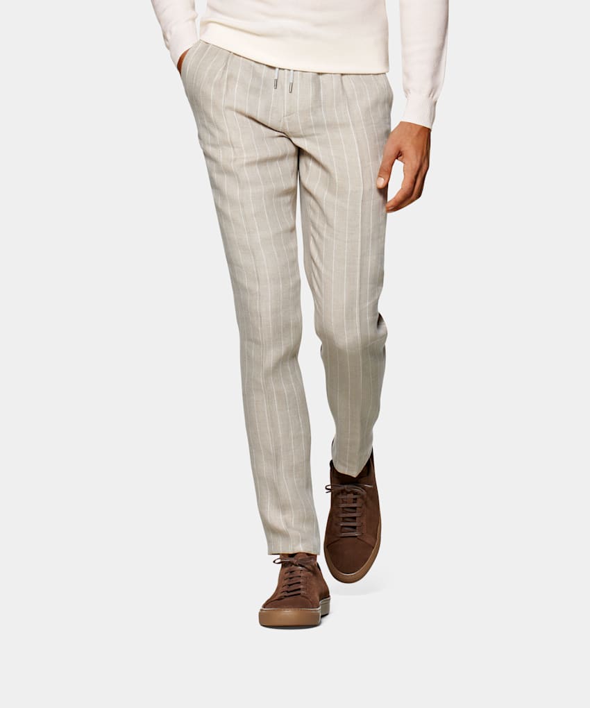 Essentials Damen Hose mit weitem Bein aus Leinen mit Kordelzug