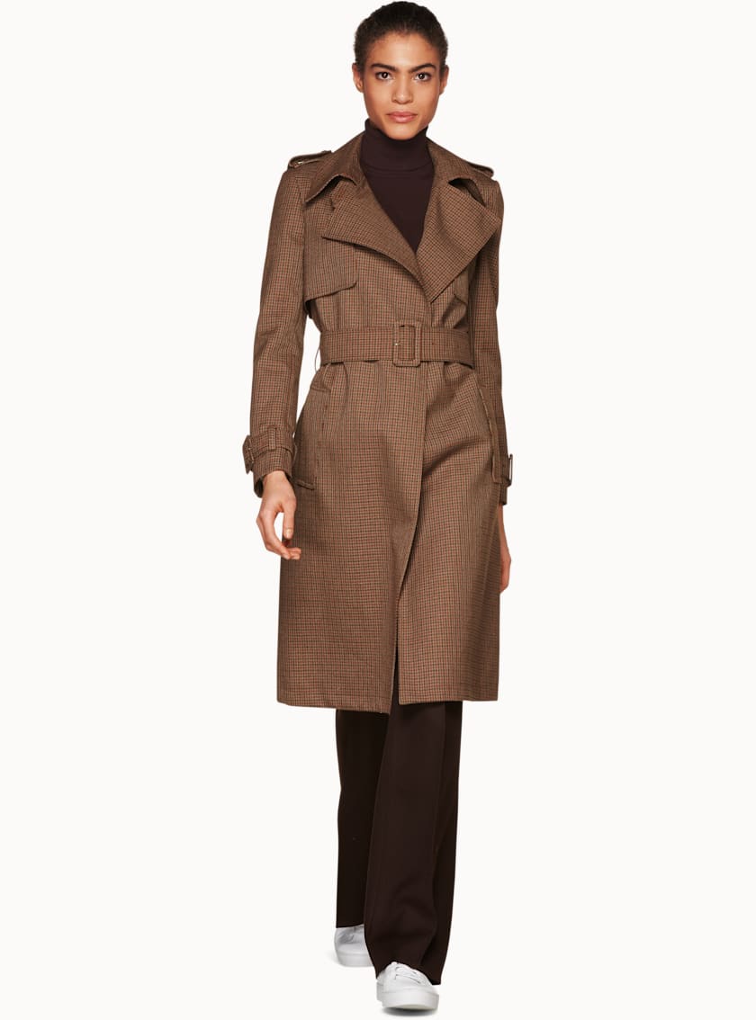 Dwight Brown Checked Trench Coat