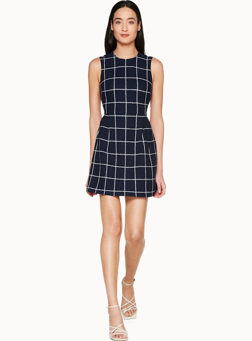 Beige Navy Checked Dress
