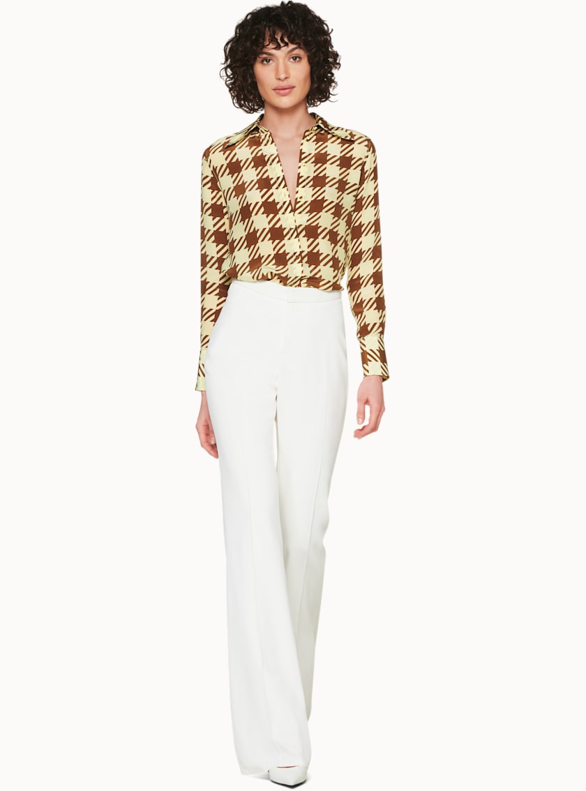 Alec Pale Yellow & Tobacco Checked Silk Blouse