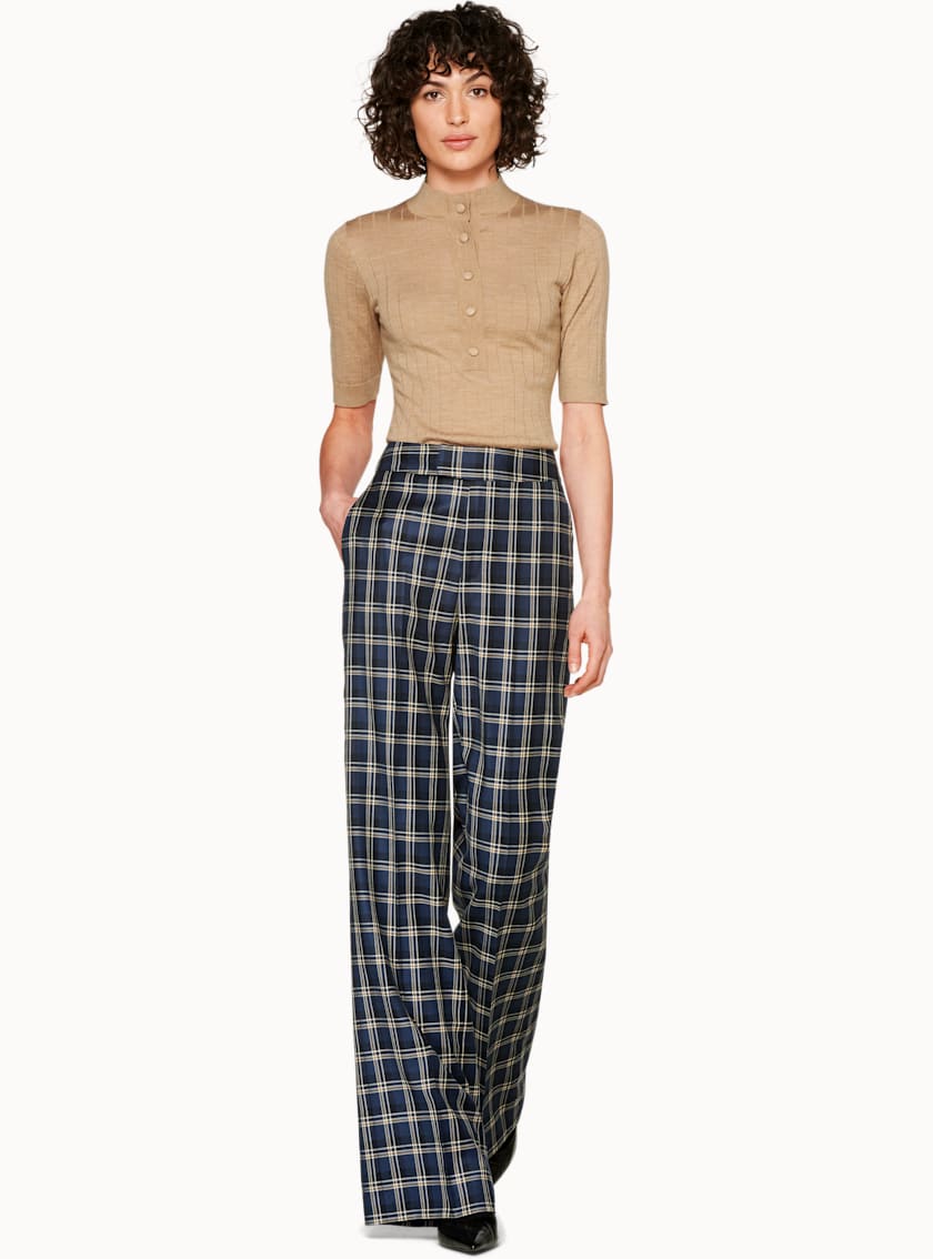 Lane Navy & Tobacco Checked Trousers