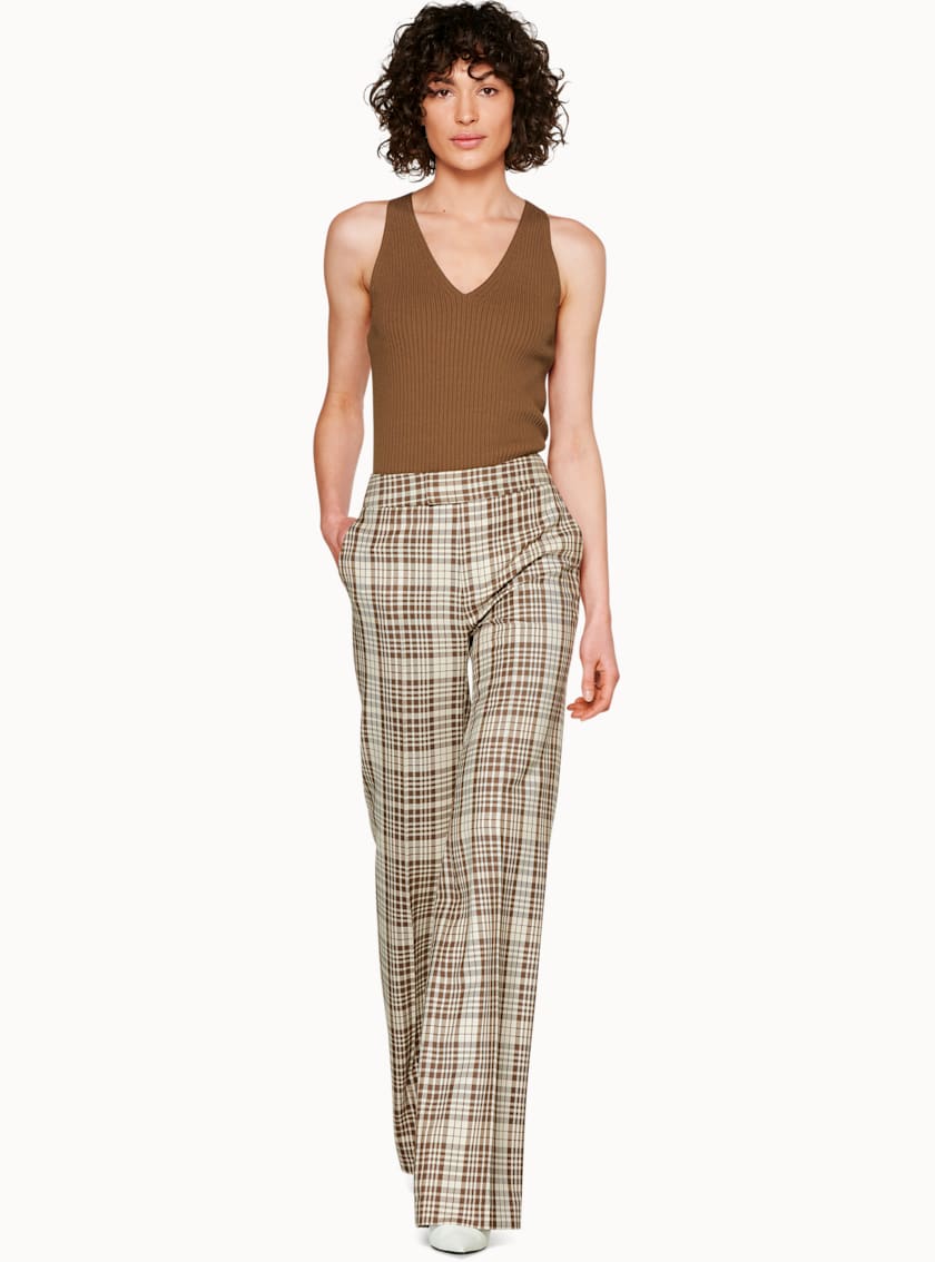 Lane Tobacco & Off White Plaid Trousers