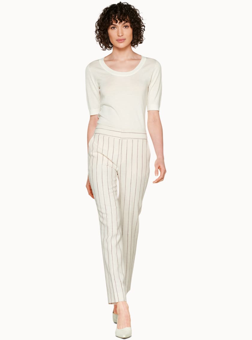 Lane Off White & Sand Striped Trousers