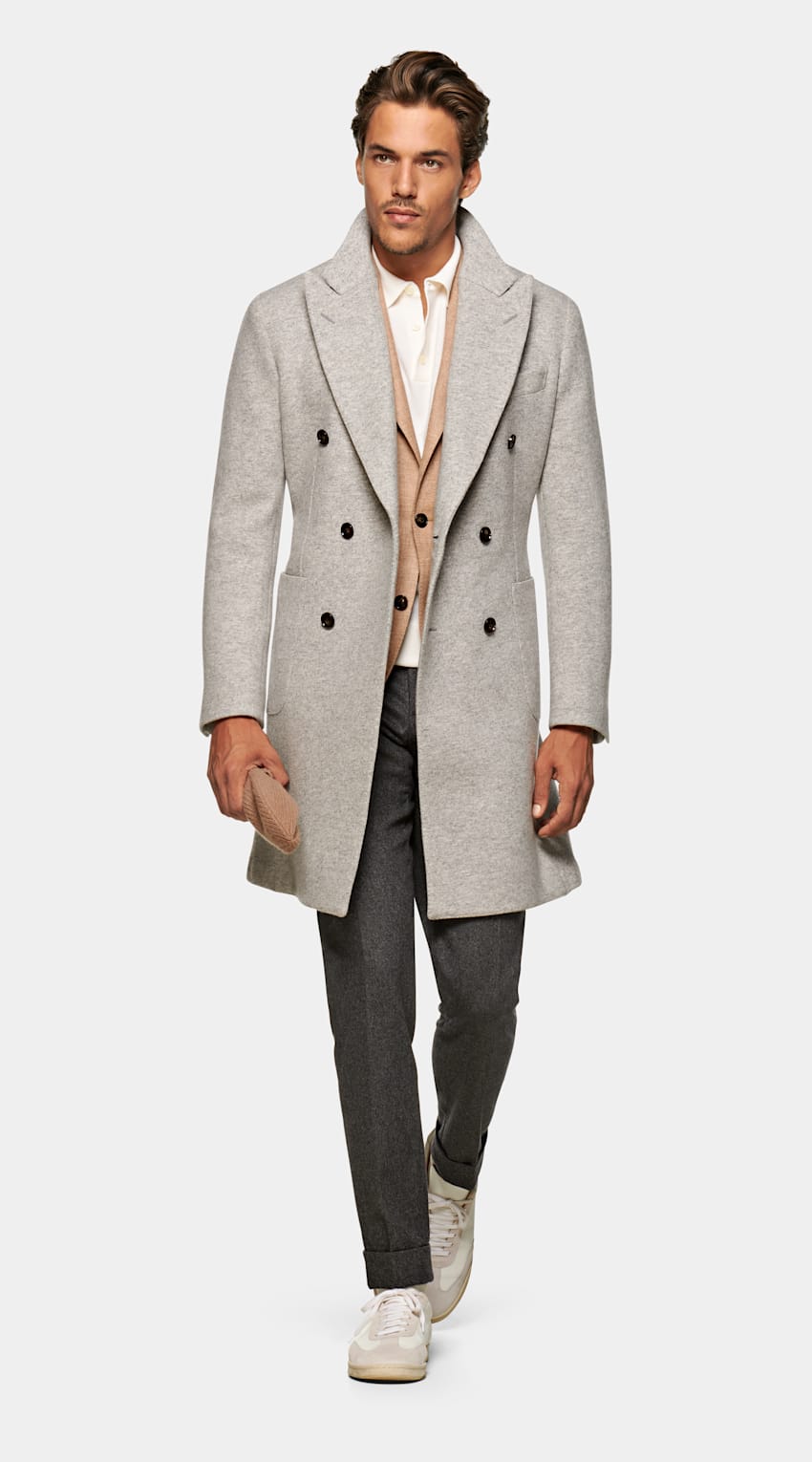 Light Grey Overcoat | Knitted Pure Wool Double Breasted | Suitsupply ...