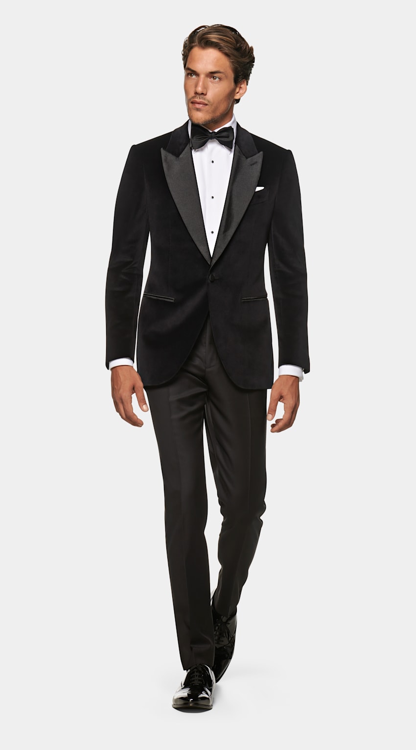 Black Lazio Jacket | Pure Cotton Velvet Single Breasted ...