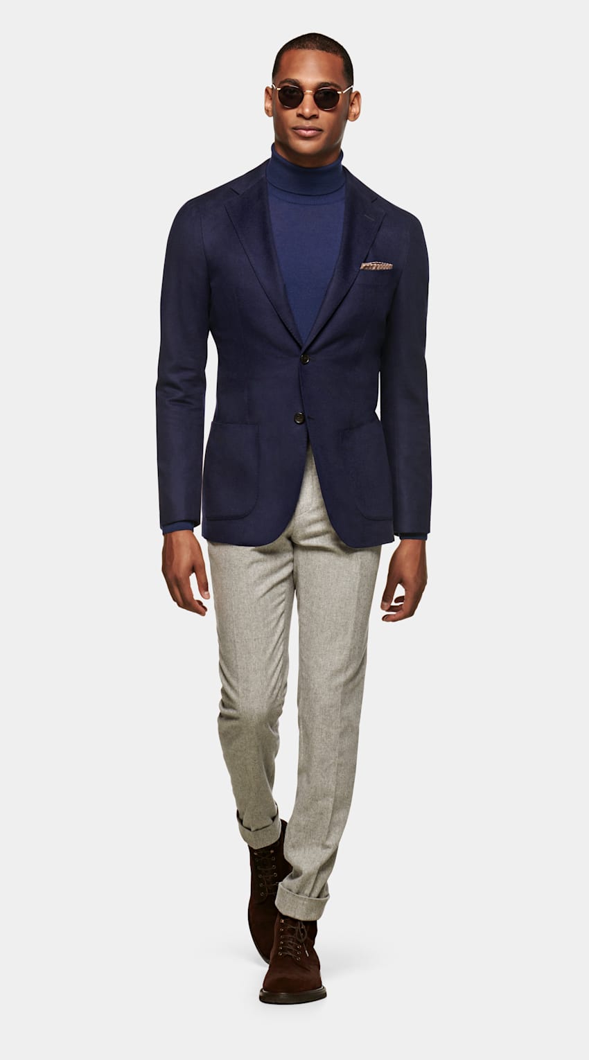 Navy Lazio Jacket | Cashmere Silk Single Breasted ...