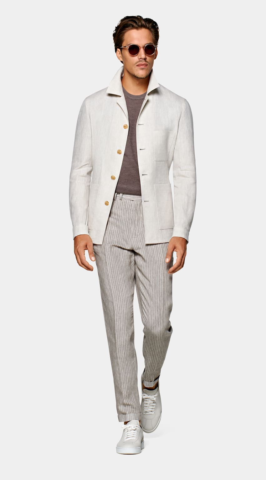 Light Brown Shirt Jacket | Pure Linen Single Breasted | Suitsupply ...