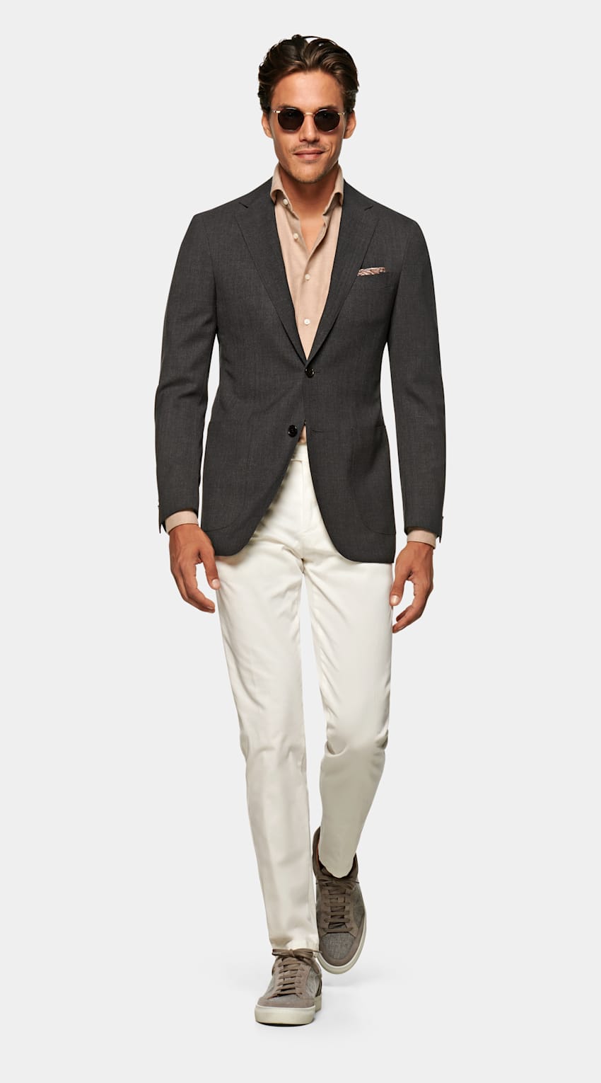 Dark Grey Havana Jacket Pure Wool Traveller Single Breasted