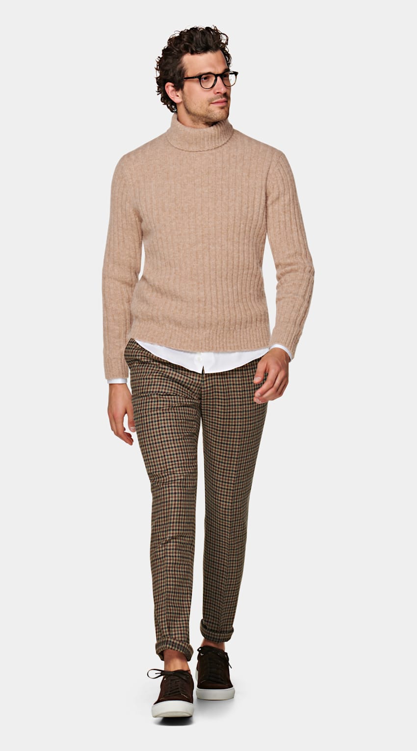 light brown turtleneck outfit