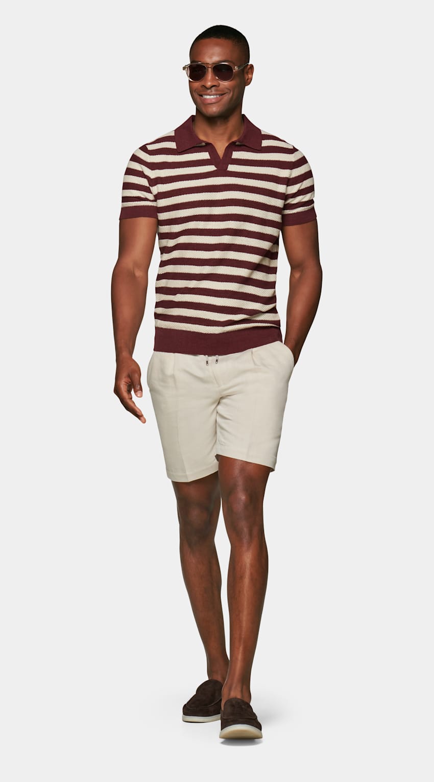 Burgundy Stripe Polo | Linen Cotton | Suitsupply Online Store