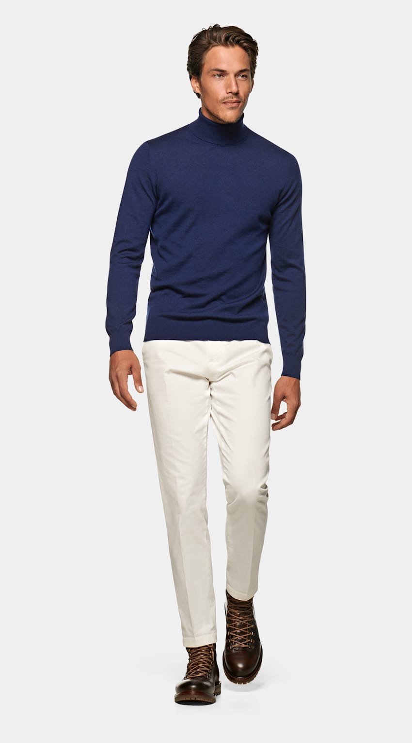 blue turtleneck outfit mens