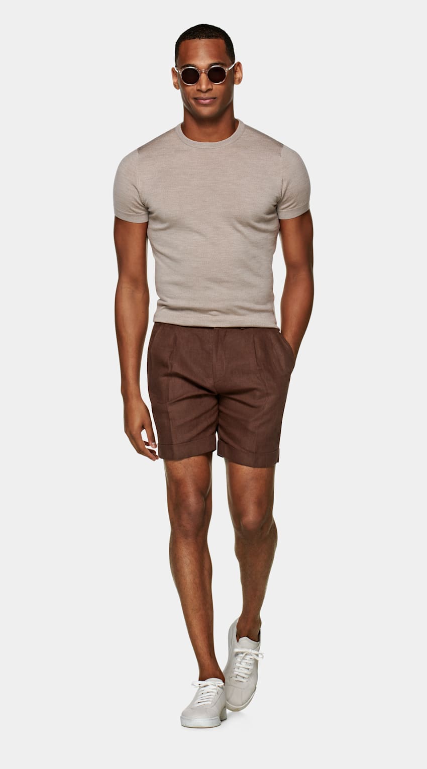 Light Brown Short Sleeve Crewneck | Cashmere Silk | Suitsupply Online Store