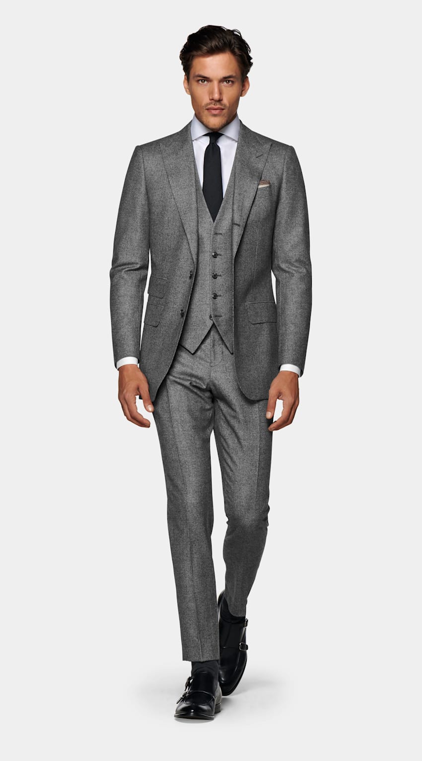 Mid Grey Houndstooth Washington Suit Pure Wool S120's Three Piece