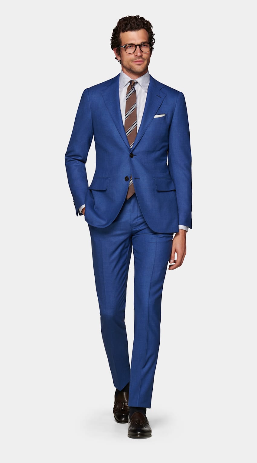 Mid Blue Bird's Eye Lazio Suit | Pure Wool S160's Single Breasted ...