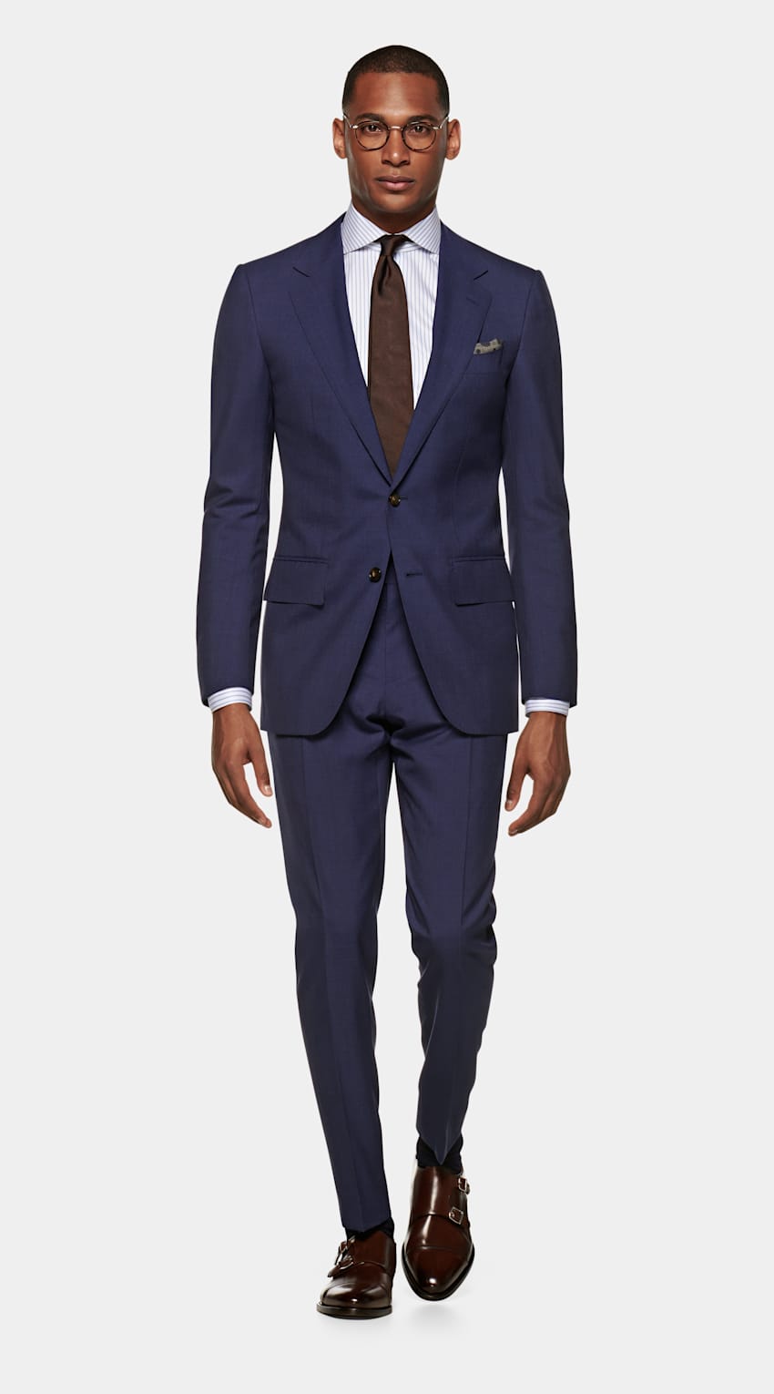 Mid Blue Washington Suit Pure S120's Tropical Wool Single Breasted