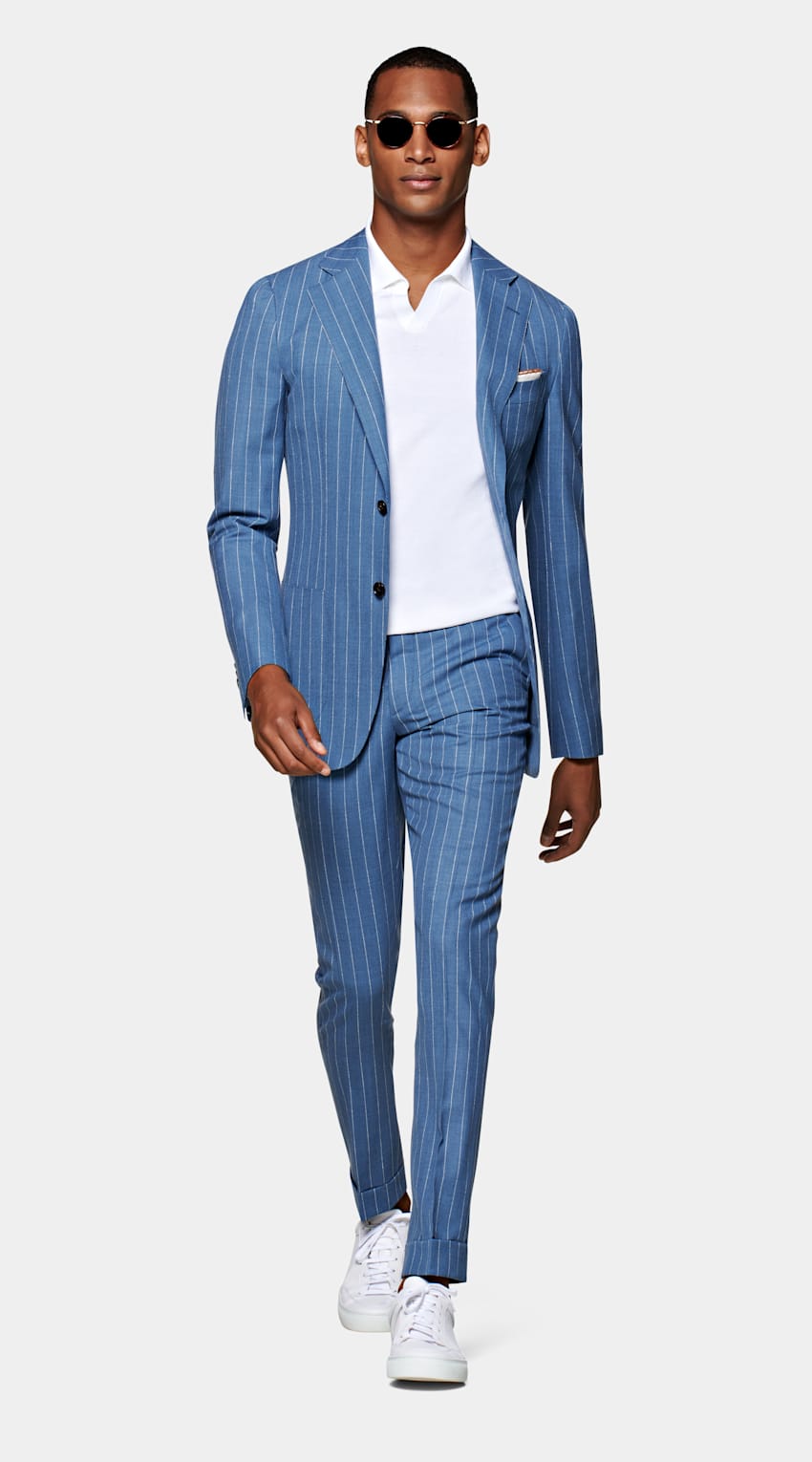 blue striped suit