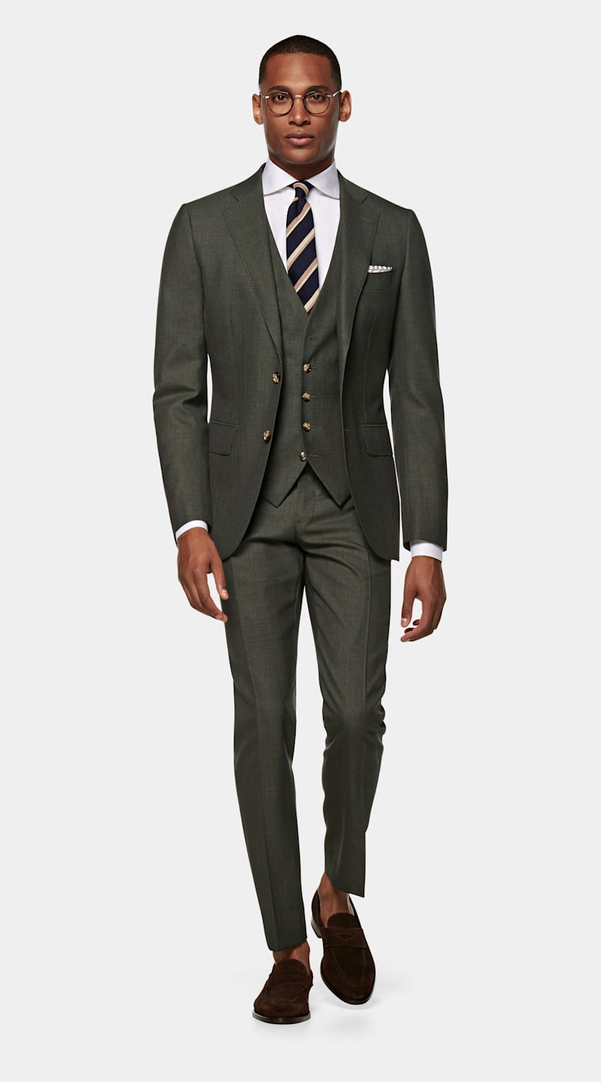 Mid Green Lazio Suit | Pure Tropical Wool Three Piece ...