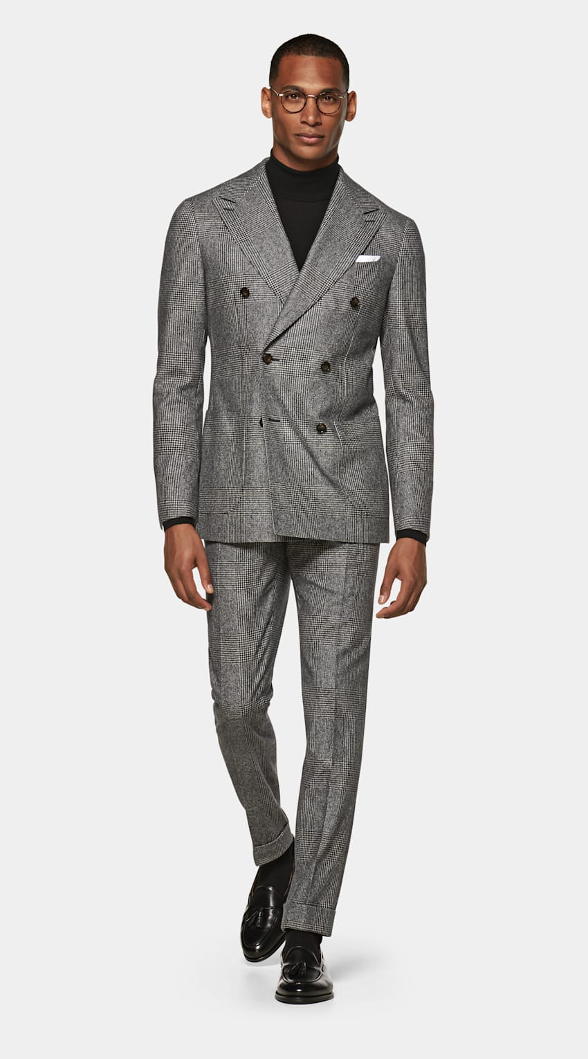 Mid Grey Check Havana Suit | Circular Wool Flannel Double Breasted ...