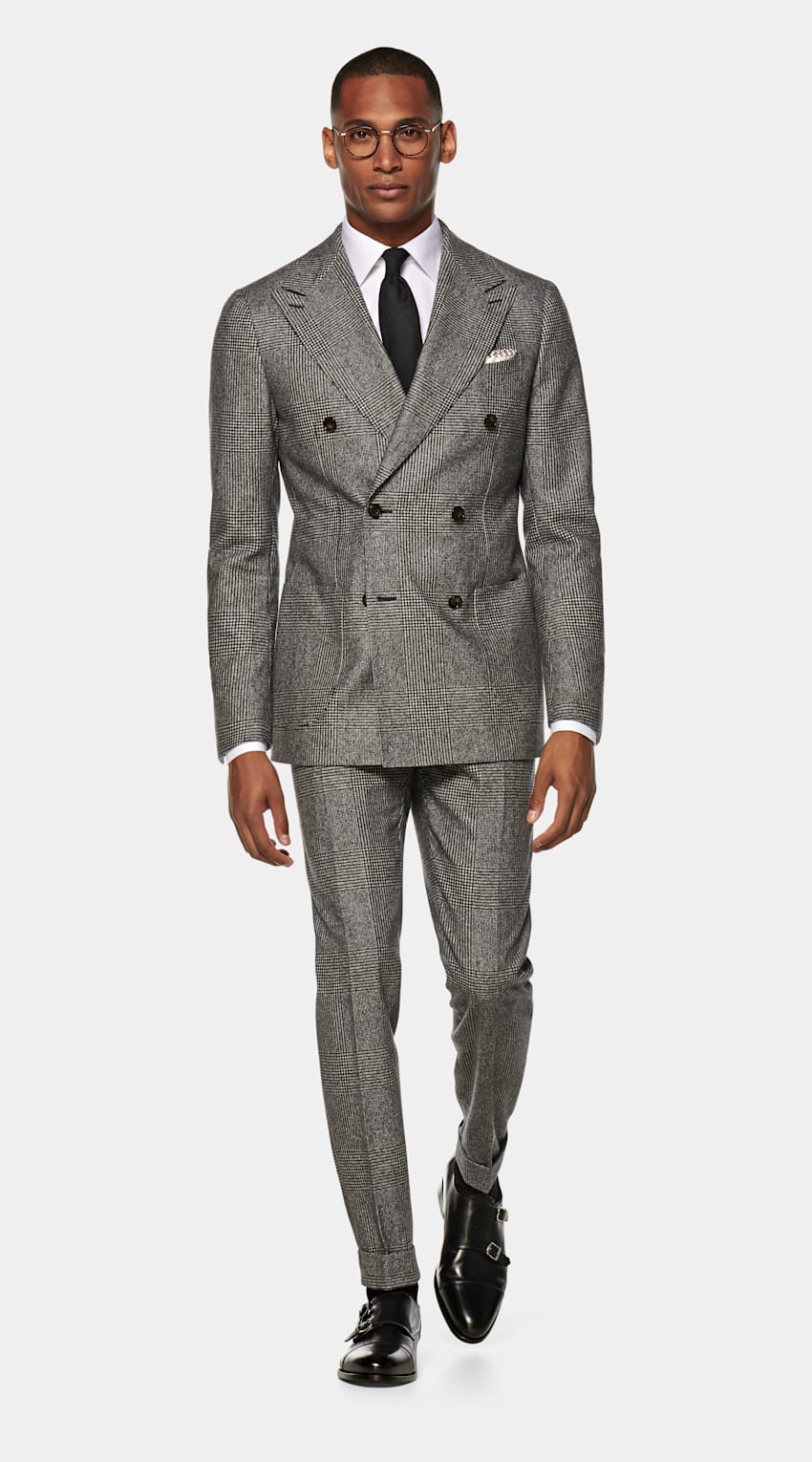 Mid Grey Check Havana Suit | Circular Wool Flannel Double Breasted ...