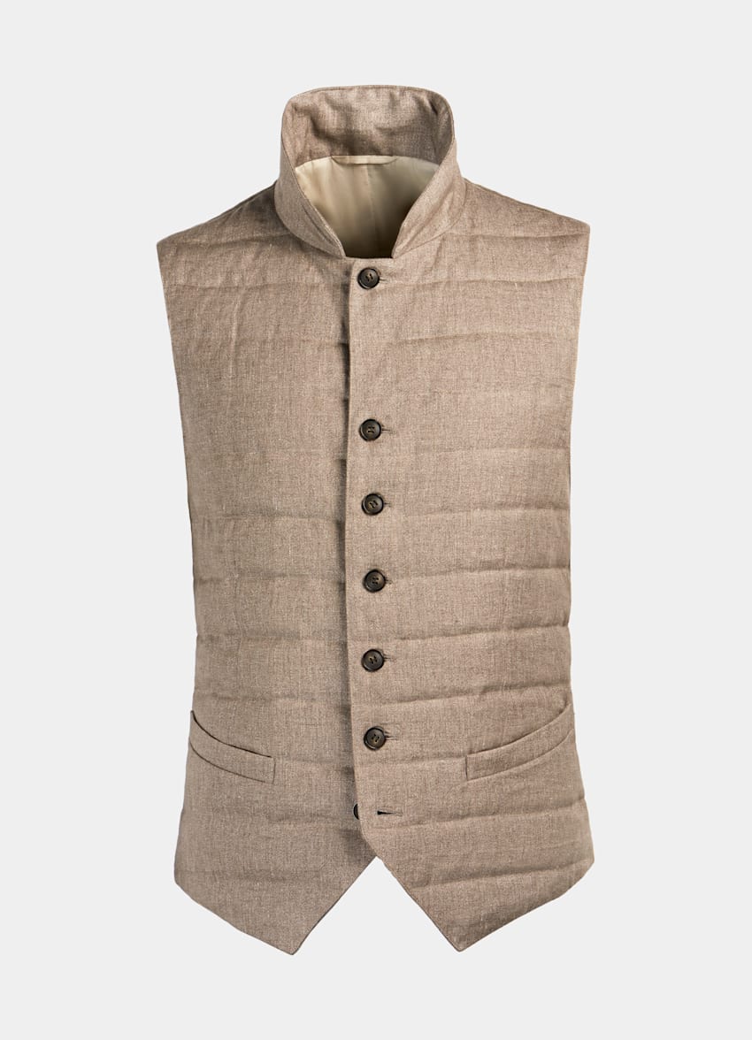 Light Brown Padded Vest Pure Linen Suitsupply Online Store