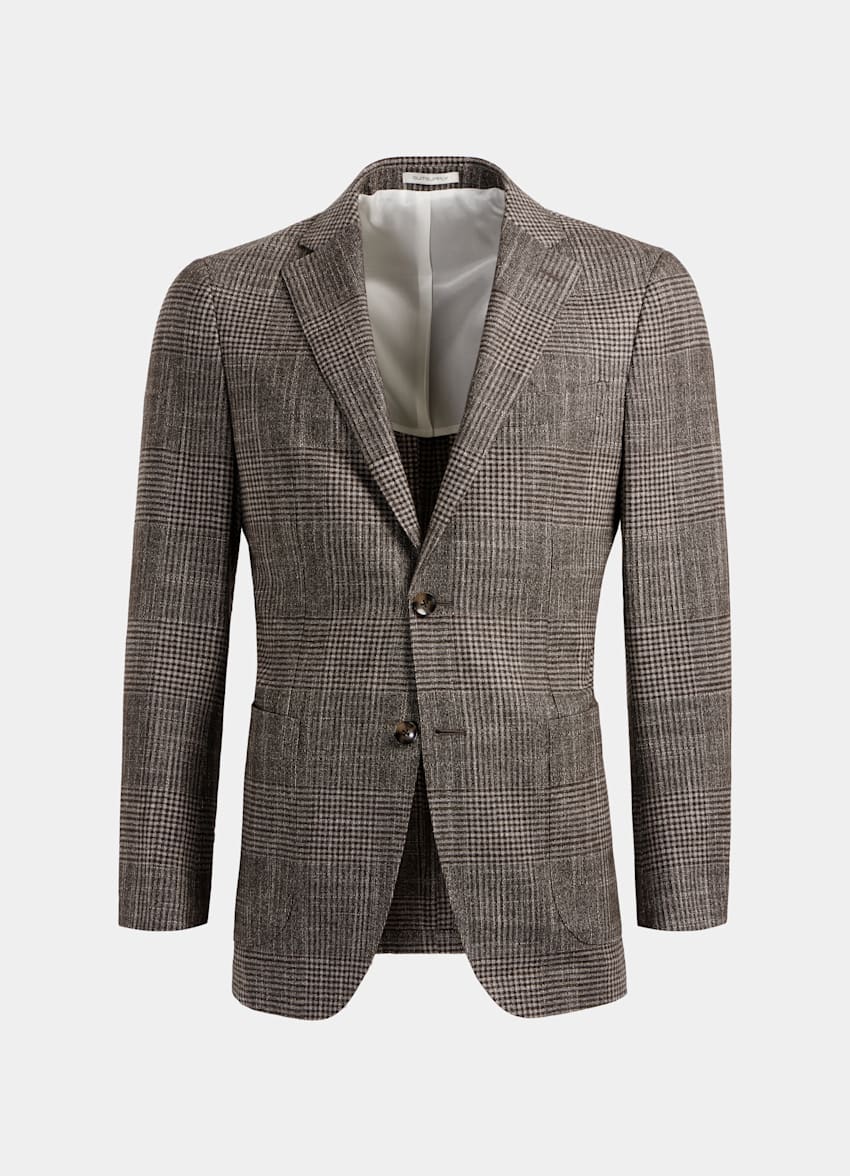Mid Brown Check Havana Jacket | Wool Silk Cashmere Single Breasted ...