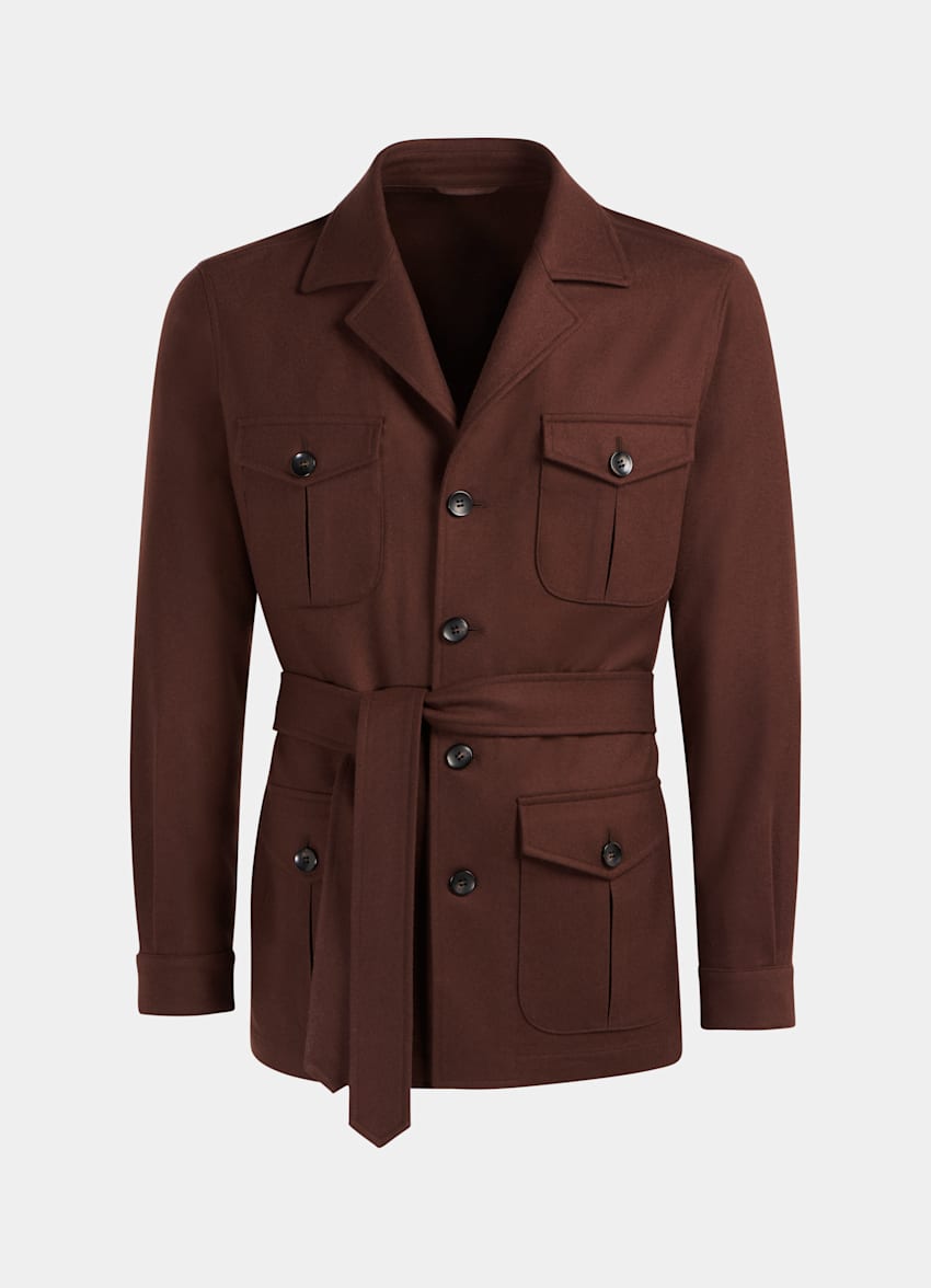 Brown Belted Sahara Jacket | Circular Wool Flannel | Suitsupply Online ...