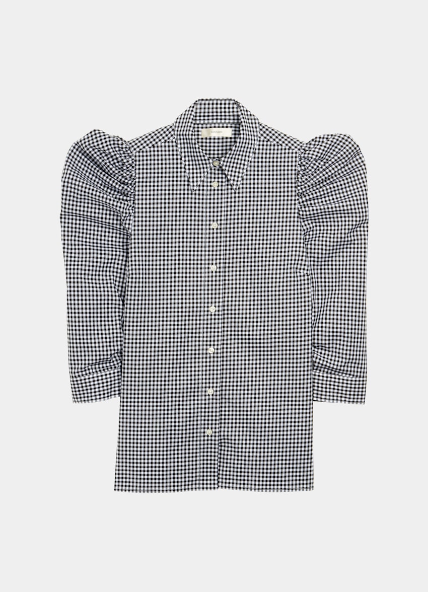 Camicia Derek A Quadretti Bianchi E Neri Gingham Con Maniche A Sbuffo Puro Cotone Suitsupply Online Store