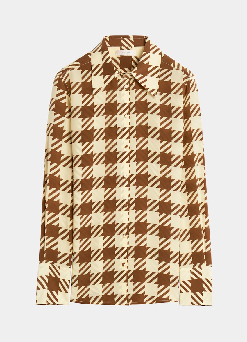 Camicetta Alec A Quadri Giallo Chiaro E Tabacco In Seta Pura Seta Suitsupply Online Store