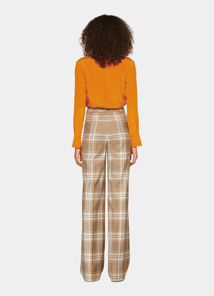 orange tartan trousers