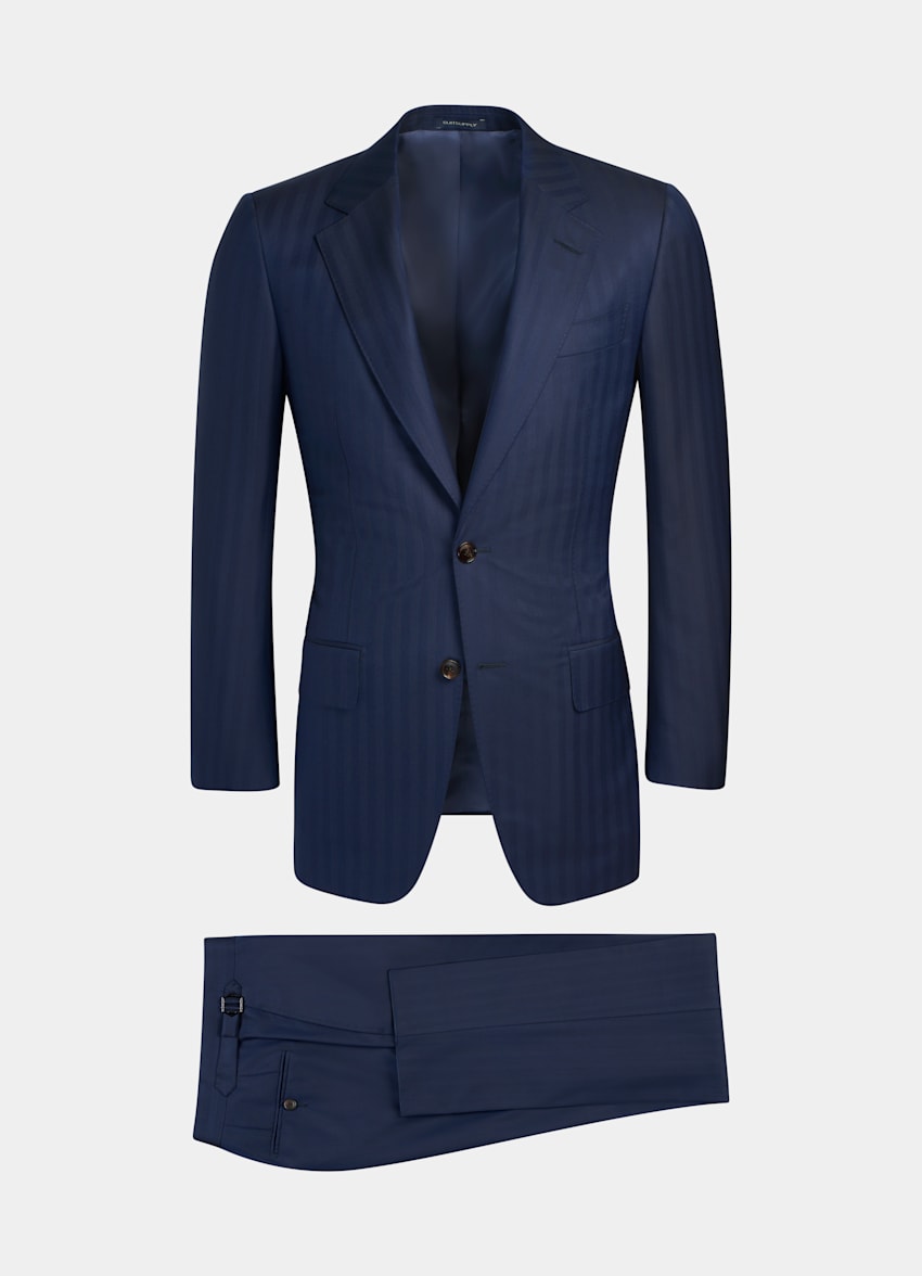 Navy Herringbone Washington Suit | Pure Wool S150's Single Breasted ...